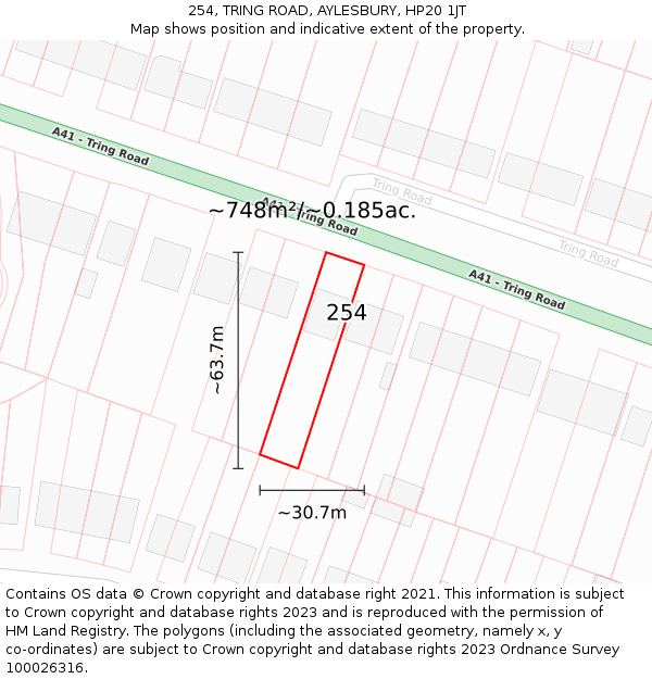 254, TRING ROAD, AYLESBURY, HP20 1JT: Plot and title map