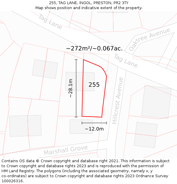 255, TAG LANE, INGOL, PRESTON, PR2 3TY: Plot and title map