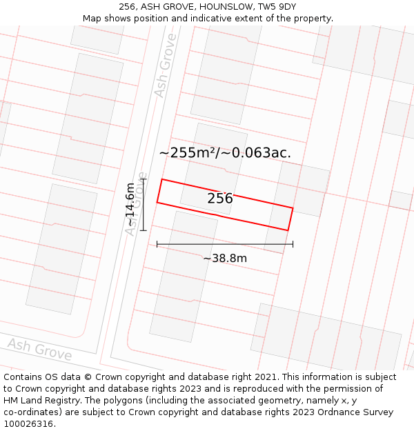 256, ASH GROVE, HOUNSLOW, TW5 9DY: Plot and title map