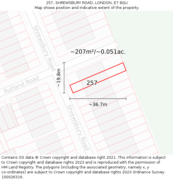 257, SHREWSBURY ROAD, LONDON, E7 8QU: Plot and title map