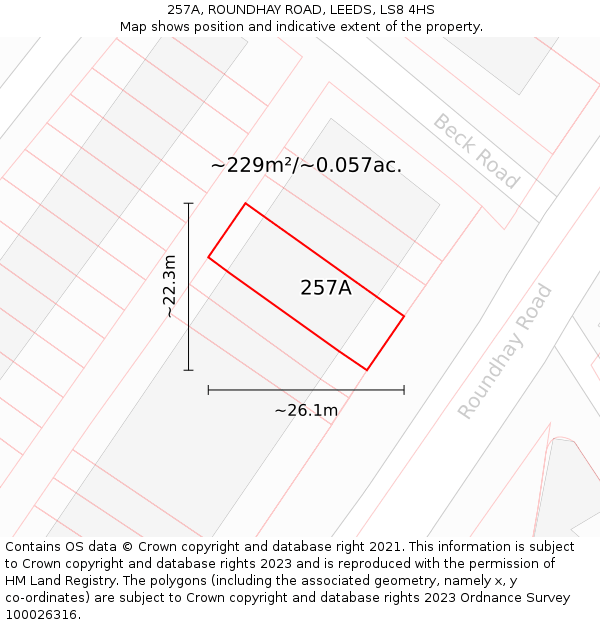 257A, ROUNDHAY ROAD, LEEDS, LS8 4HS: Plot and title map