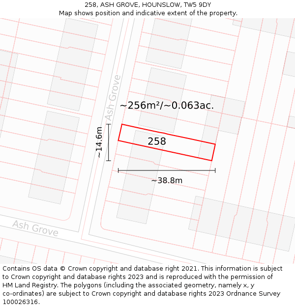 258, ASH GROVE, HOUNSLOW, TW5 9DY: Plot and title map