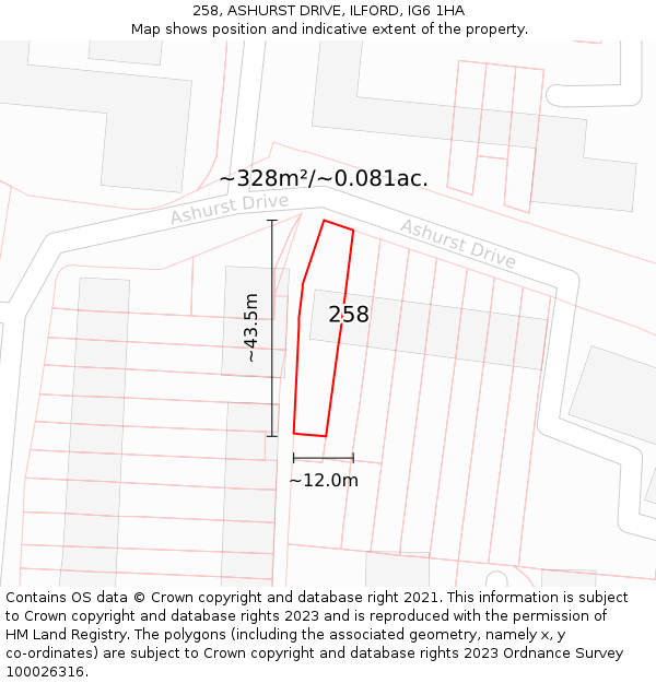258, ASHURST DRIVE, ILFORD, IG6 1HA: Plot and title map
