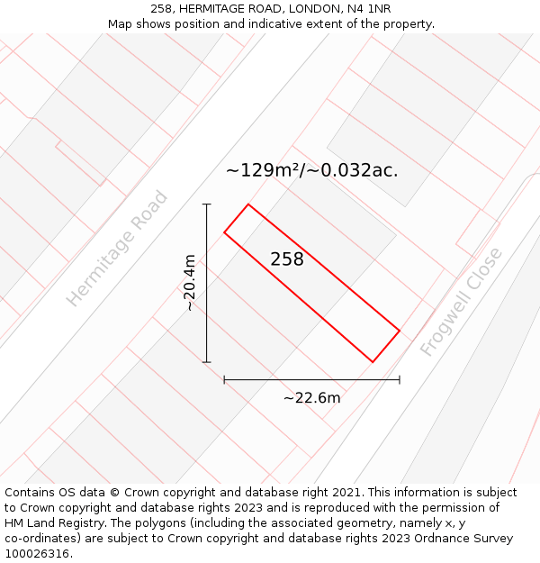 258, HERMITAGE ROAD, LONDON, N4 1NR: Plot and title map