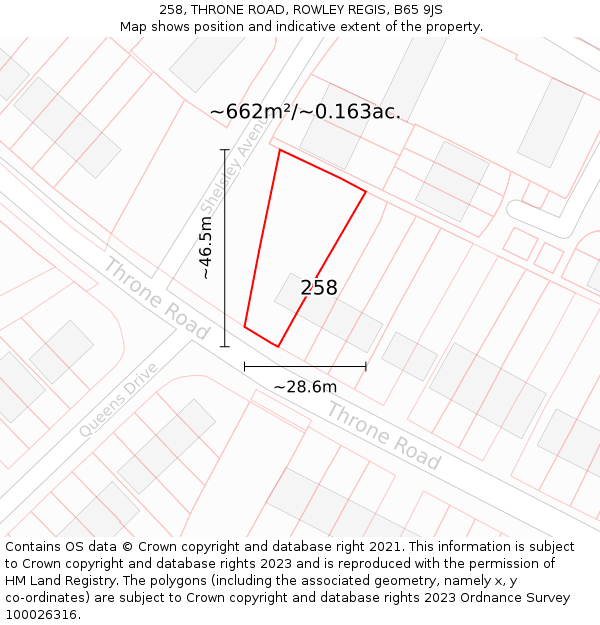 258, THRONE ROAD, ROWLEY REGIS, B65 9JS: Plot and title map