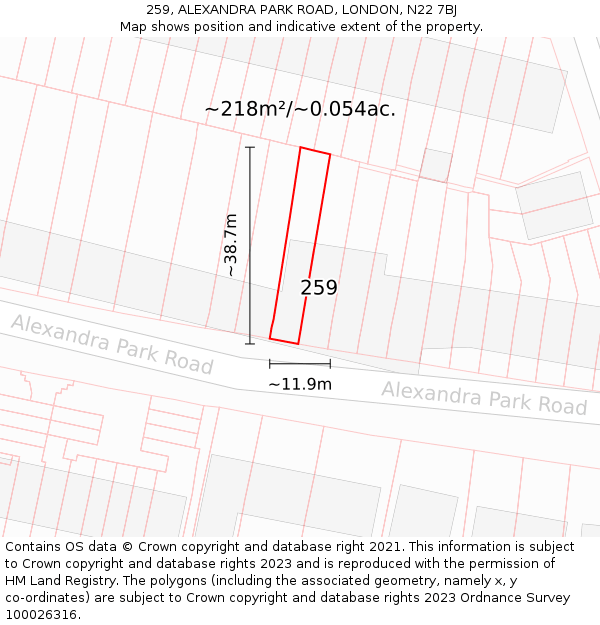 259, ALEXANDRA PARK ROAD, LONDON, N22 7BJ: Plot and title map