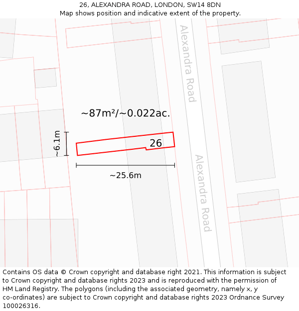 26, ALEXANDRA ROAD, LONDON, SW14 8DN: Plot and title map