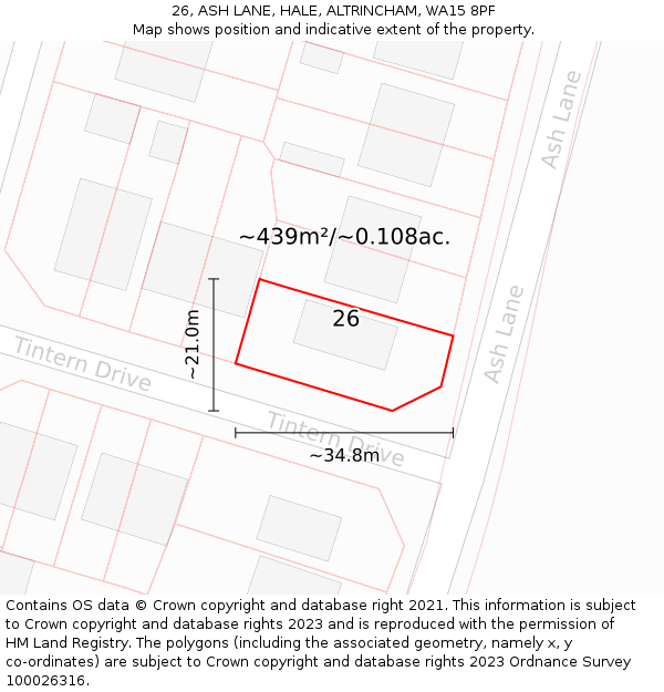 26, ASH LANE, HALE, ALTRINCHAM, WA15 8PF: Plot and title map