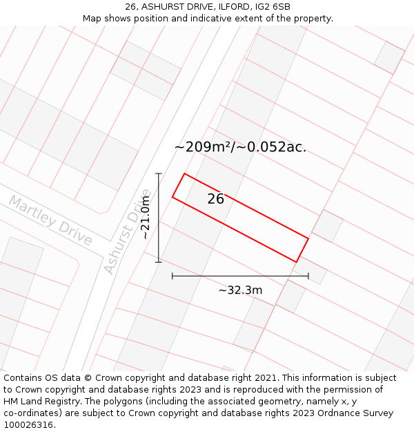 26, ASHURST DRIVE, ILFORD, IG2 6SB: Plot and title map