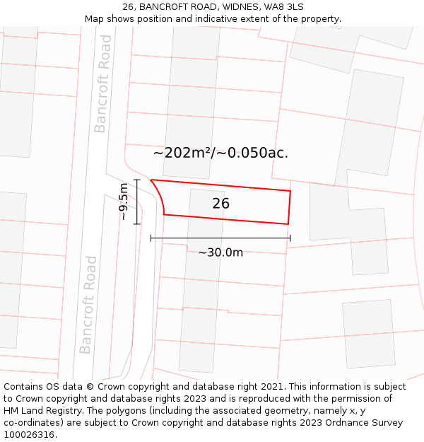26, BANCROFT ROAD, WIDNES, WA8 3LS: Plot and title map