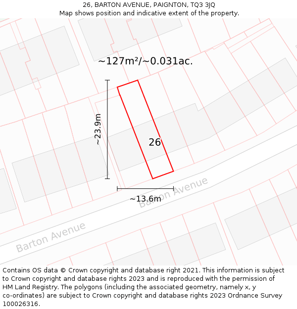 26, BARTON AVENUE, PAIGNTON, TQ3 3JQ: Plot and title map