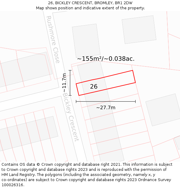 26, BICKLEY CRESCENT, BROMLEY, BR1 2DW: Plot and title map