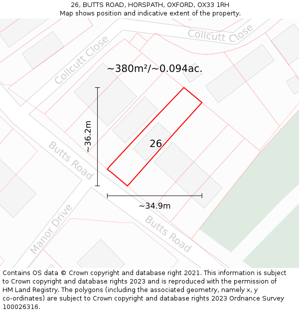 26, BUTTS ROAD, HORSPATH, OXFORD, OX33 1RH: Plot and title map