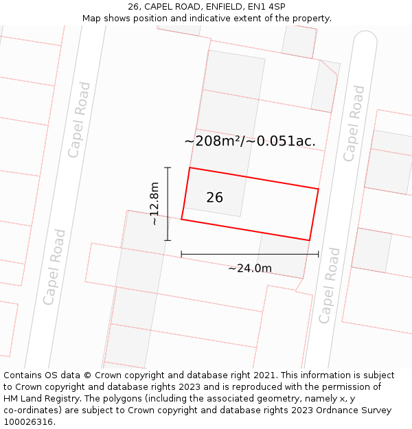 26, CAPEL ROAD, ENFIELD, EN1 4SP: Plot and title map