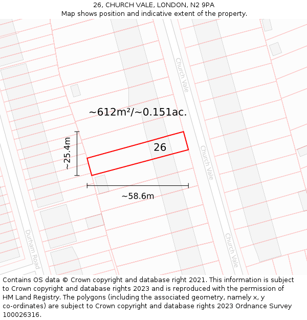 26, CHURCH VALE, LONDON, N2 9PA: Plot and title map