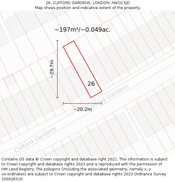 26, CLIFFORD GARDENS, LONDON, NW10 5JD: Plot and title map