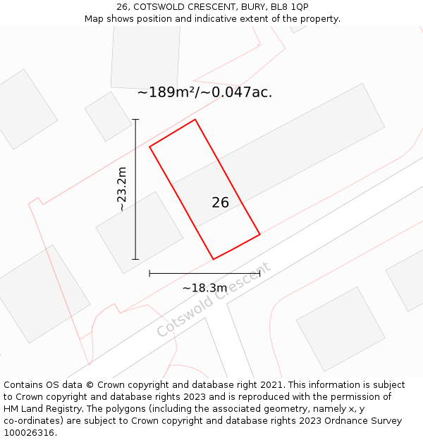 26, COTSWOLD CRESCENT, BURY, BL8 1QP: Plot and title map