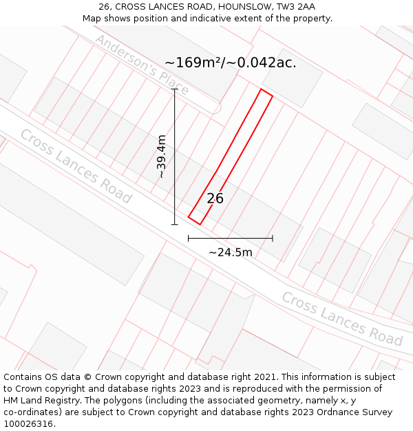 26, CROSS LANCES ROAD, HOUNSLOW, TW3 2AA: Plot and title map