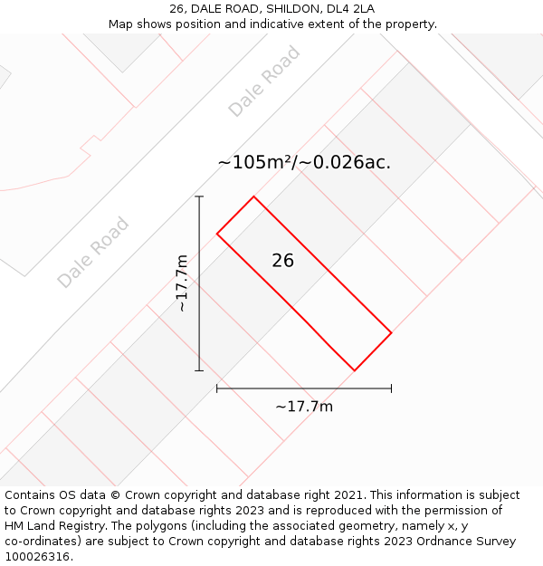 26, DALE ROAD, SHILDON, DL4 2LA: Plot and title map