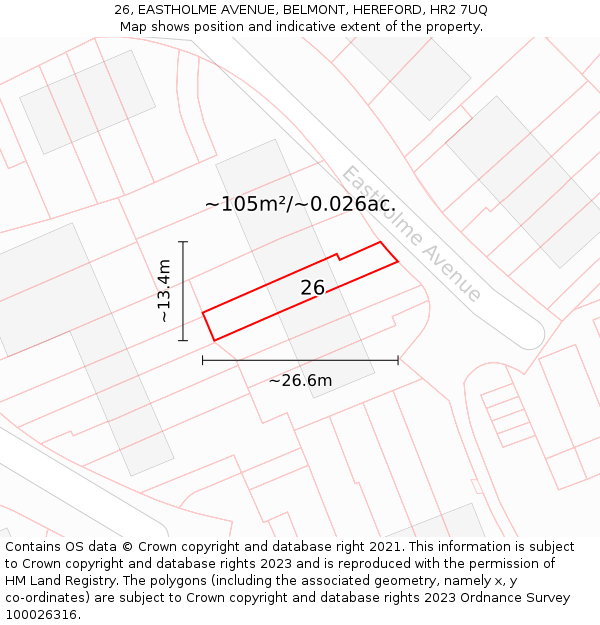 26, EASTHOLME AVENUE, BELMONT, HEREFORD, HR2 7UQ: Plot and title map