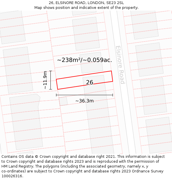 26, ELSINORE ROAD, LONDON, SE23 2SL: Plot and title map