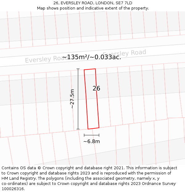 26, EVERSLEY ROAD, LONDON, SE7 7LD: Plot and title map