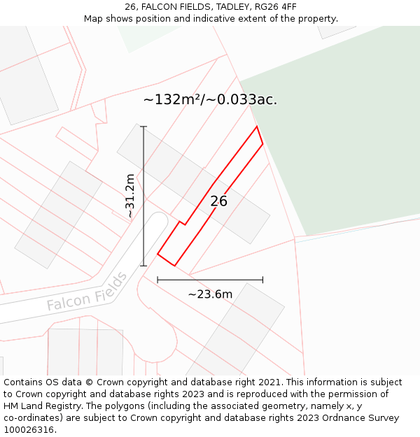 26, FALCON FIELDS, TADLEY, RG26 4FF: Plot and title map