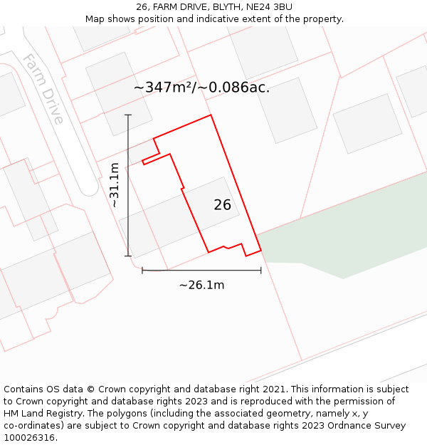 26, FARM DRIVE, BLYTH, NE24 3BU: Plot and title map