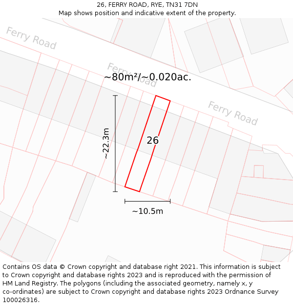26, FERRY ROAD, RYE, TN31 7DN: Plot and title map