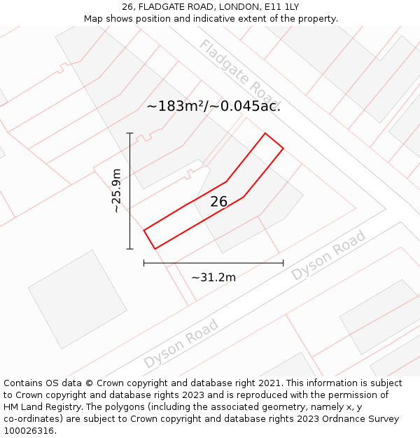 26, FLADGATE ROAD, LONDON, E11 1LY: Plot and title map
