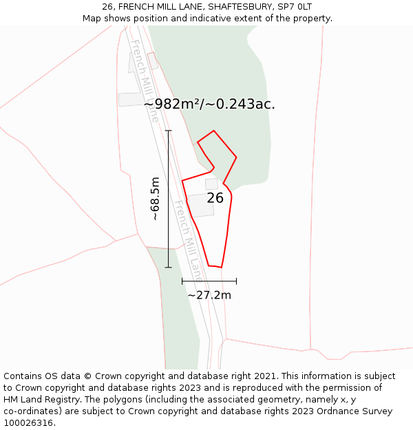 26, FRENCH MILL LANE, SHAFTESBURY, SP7 0LT: Plot and title map