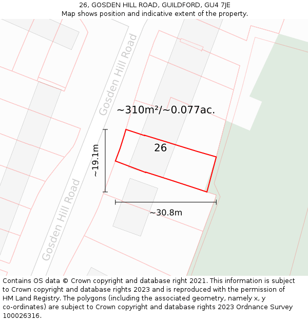 26, GOSDEN HILL ROAD, GUILDFORD, GU4 7JE: Plot and title map