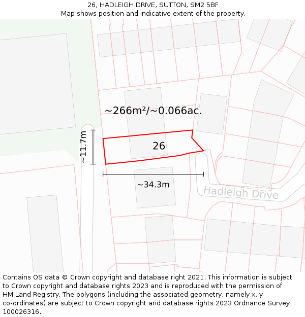 26, HADLEIGH DRIVE, SUTTON, SM2 5BF: Plot and title map
