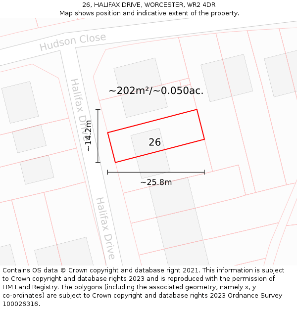 26, HALIFAX DRIVE, WORCESTER, WR2 4DR: Plot and title map
