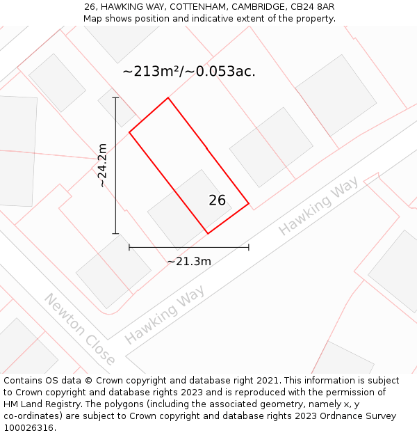 26, HAWKING WAY, COTTENHAM, CAMBRIDGE, CB24 8AR: Plot and title map