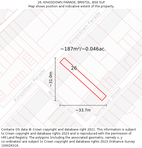 26, KINGSDOWN PARADE, BRISTOL, BS6 5UF: Plot and title map