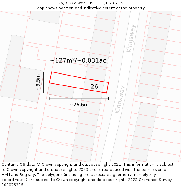 26, KINGSWAY, ENFIELD, EN3 4HS: Plot and title map