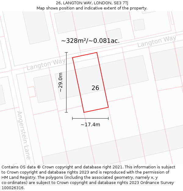 26, LANGTON WAY, LONDON, SE3 7TJ: Plot and title map