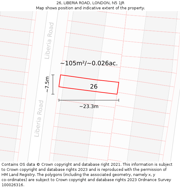 26, LIBERIA ROAD, LONDON, N5 1JR: Plot and title map
