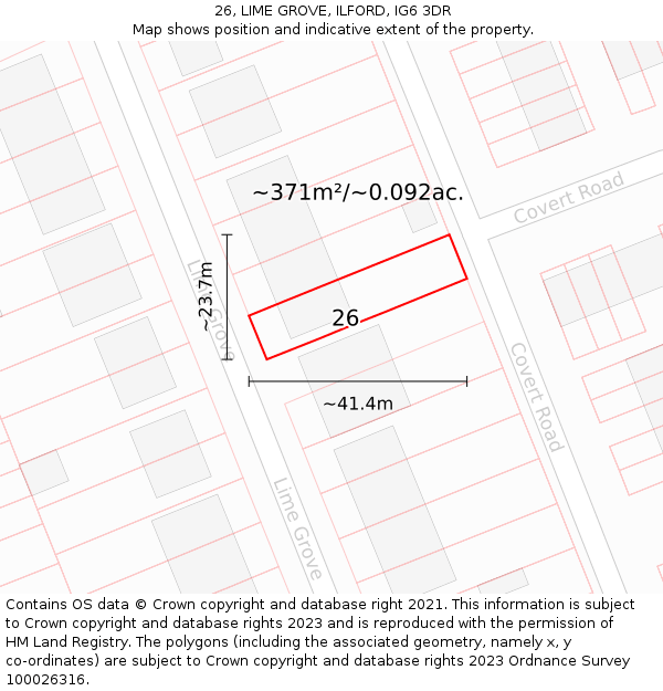 26, LIME GROVE, ILFORD, IG6 3DR: Plot and title map