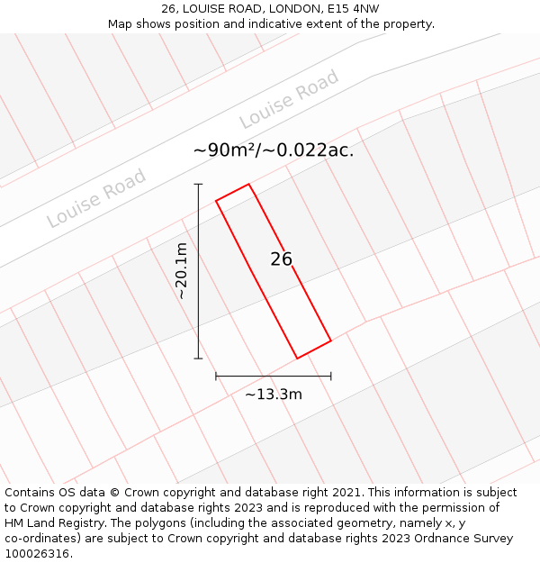 26, LOUISE ROAD, LONDON, E15 4NW: Plot and title map