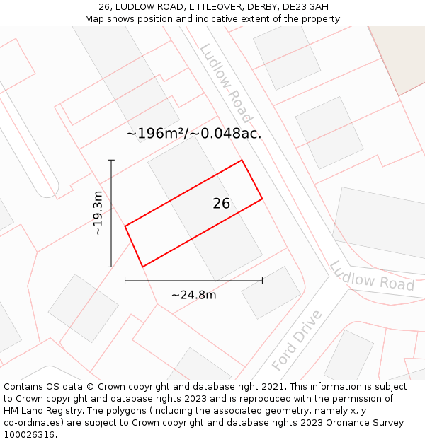 26, LUDLOW ROAD, LITTLEOVER, DERBY, DE23 3AH: Plot and title map