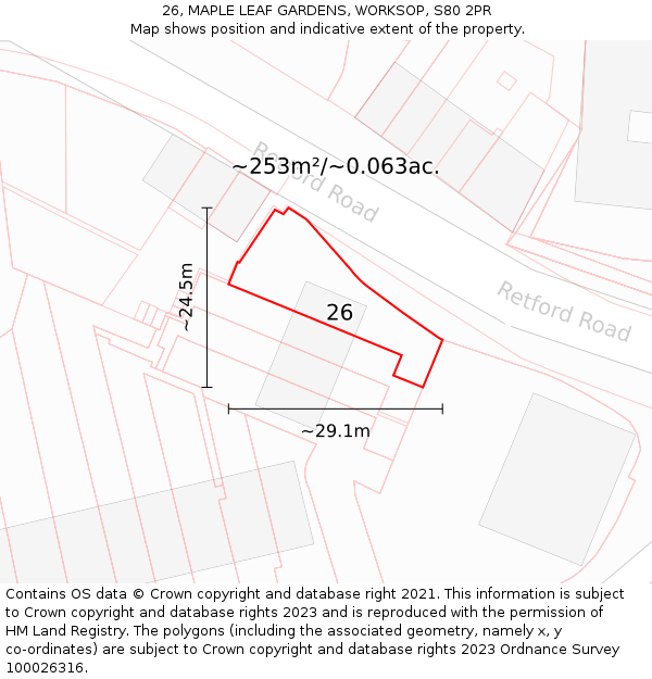 26, MAPLE LEAF GARDENS, WORKSOP, S80 2PR: Plot and title map