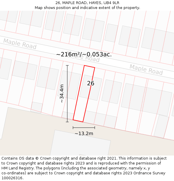 26, MAPLE ROAD, HAYES, UB4 9LR: Plot and title map