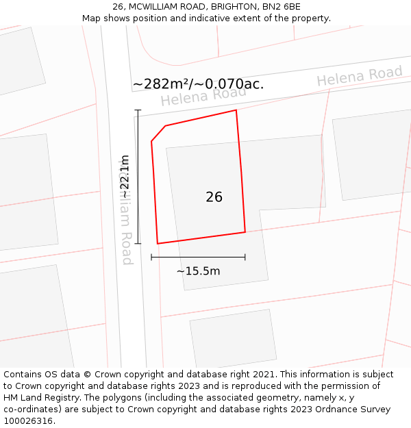 26, MCWILLIAM ROAD, BRIGHTON, BN2 6BE: Plot and title map