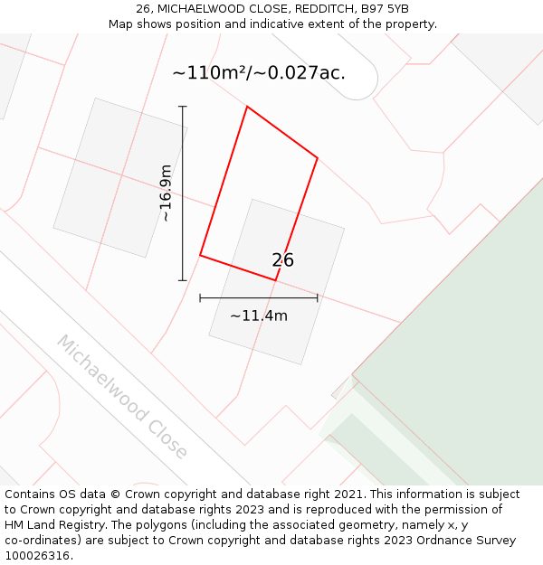 26, MICHAELWOOD CLOSE, REDDITCH, B97 5YB: Plot and title map