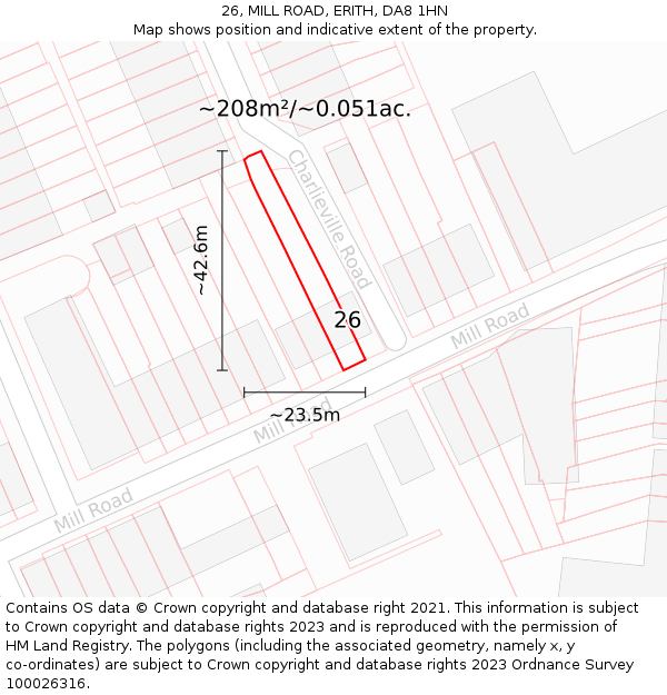 26, MILL ROAD, ERITH, DA8 1HN: Plot and title map