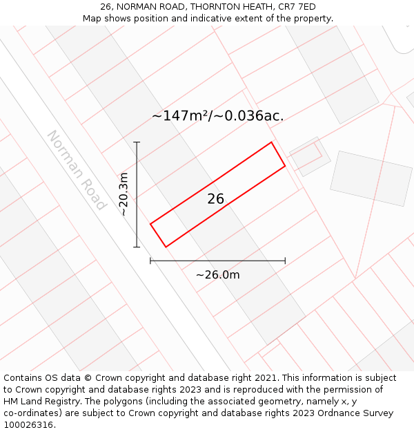 26, NORMAN ROAD, THORNTON HEATH, CR7 7ED: Plot and title map
