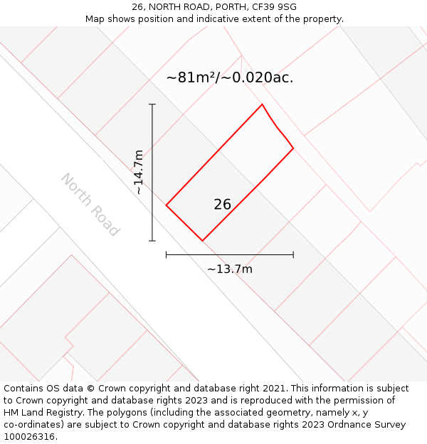 26, NORTH ROAD, PORTH, CF39 9SG: Plot and title map