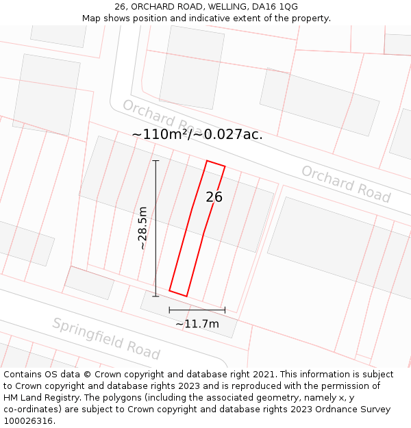26, ORCHARD ROAD, WELLING, DA16 1QG: Plot and title map